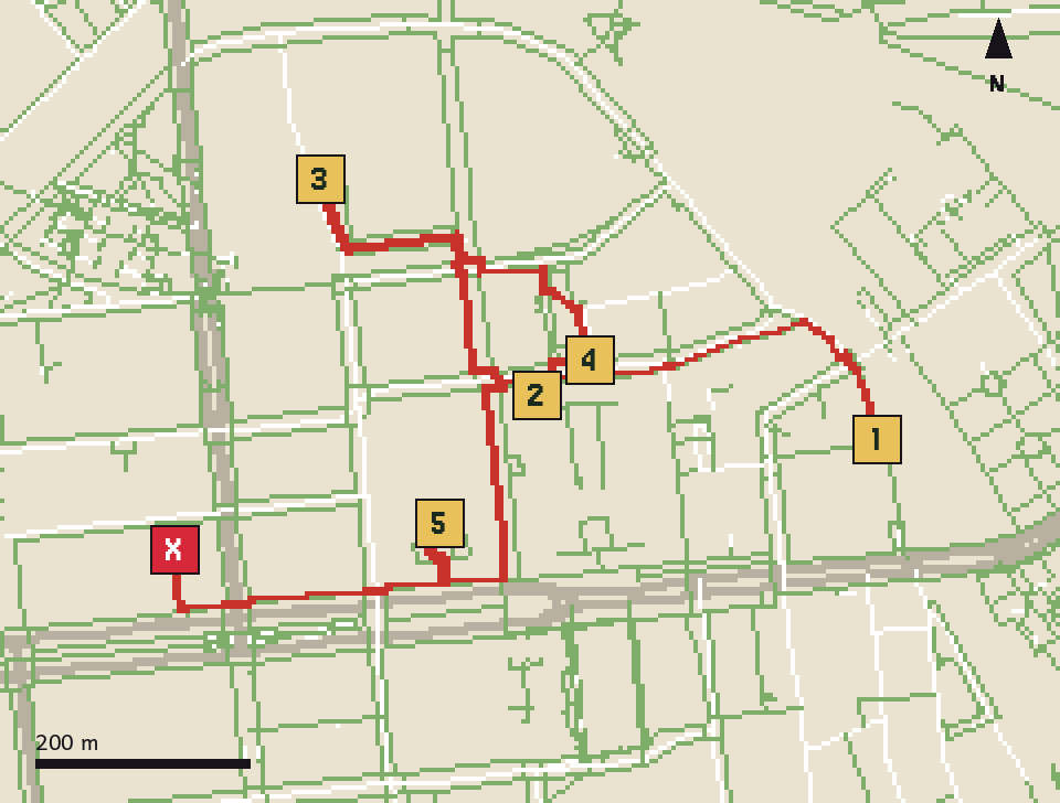 Pixel-Schatzkarte mit Route durch Berlin