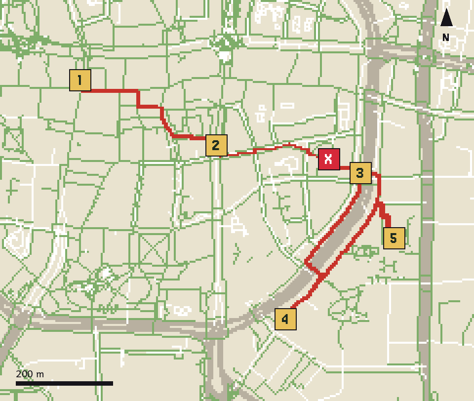 Pixel-Schatzkarte mit Route durch Dortmund