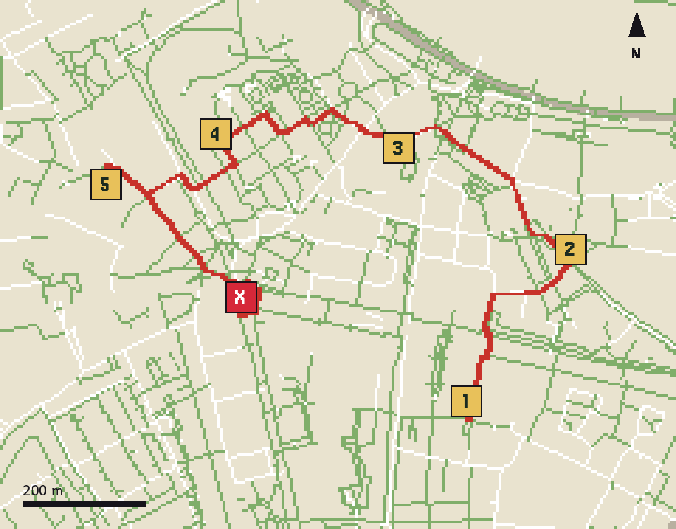 Pixel-Schatzkarte mit Route durch Dresden