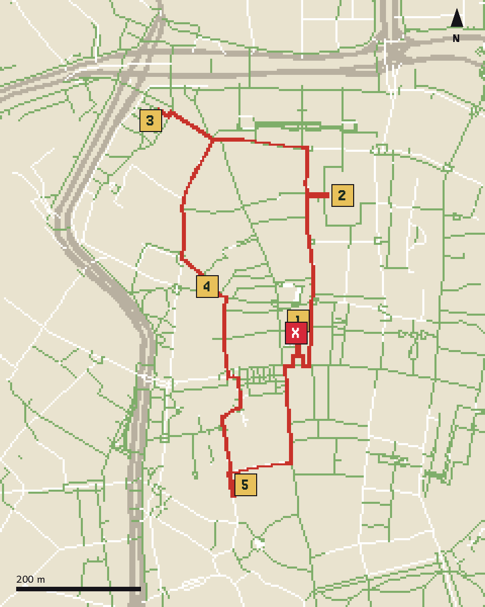 Pixel-Schatzkarte mit Route durch Leipzig