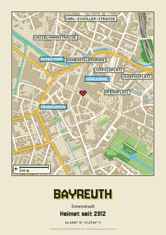 Pixel-Stadtplan Bayreuth, Innenstadt, Kreide