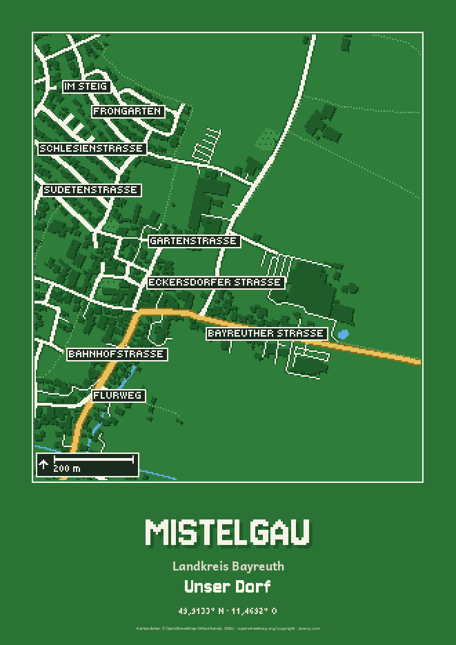 Pixel-Stadtplan Mistelgau, Dein Viertel, Rasen