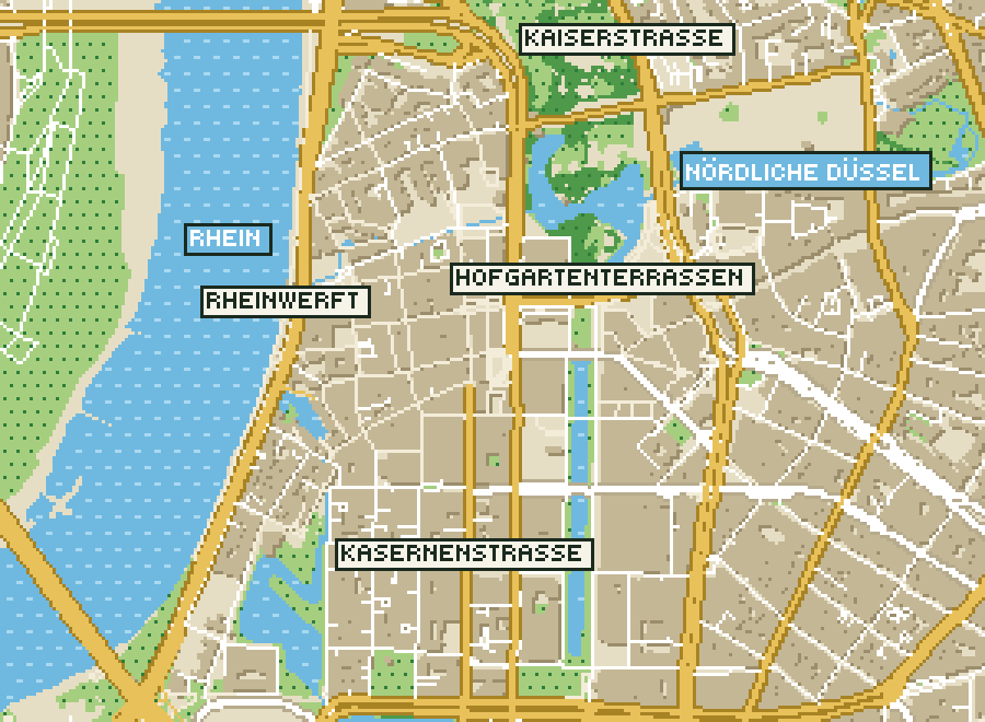 Pixel-Plan der Ortsmitte von Düsseldorf