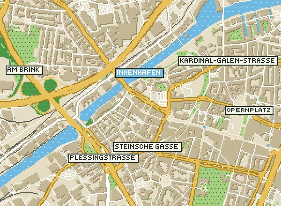 Pixel-Plan der Ortsmitte von Duisburg