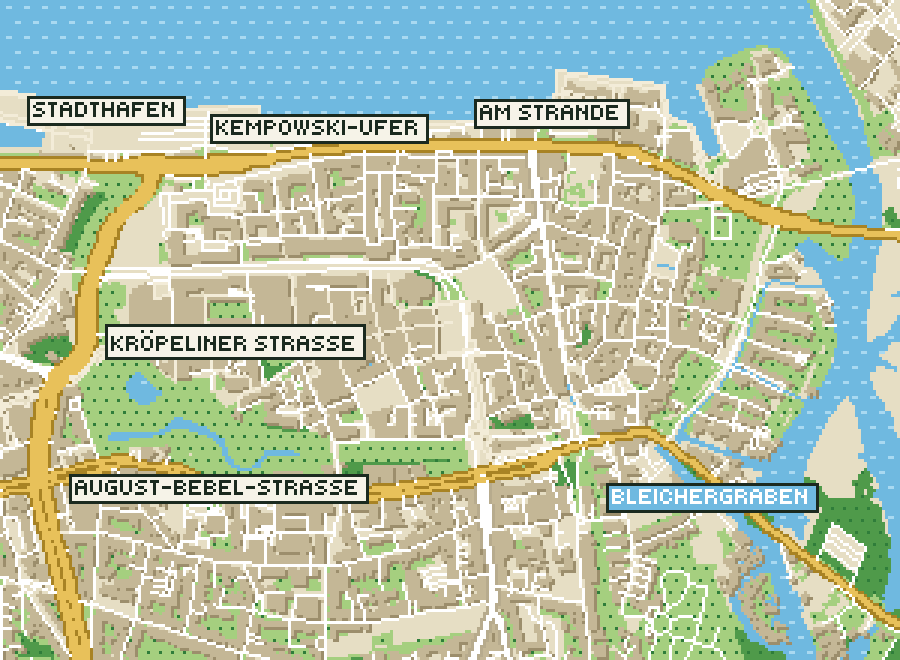 Pixel-Plan der Ortsmitte von Rostock