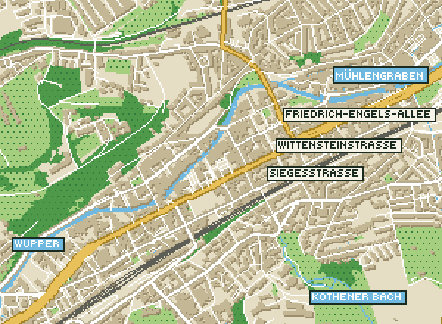 Pixel-Plan der Ortsmitte von Wuppertal