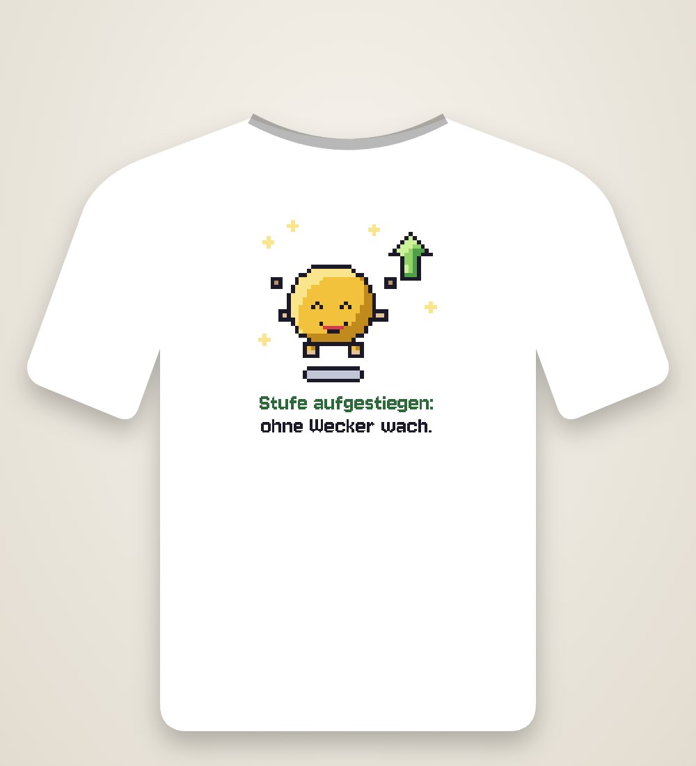 Beanling with arrow: Stufe aufgestiegen: ohne Wecker wach.