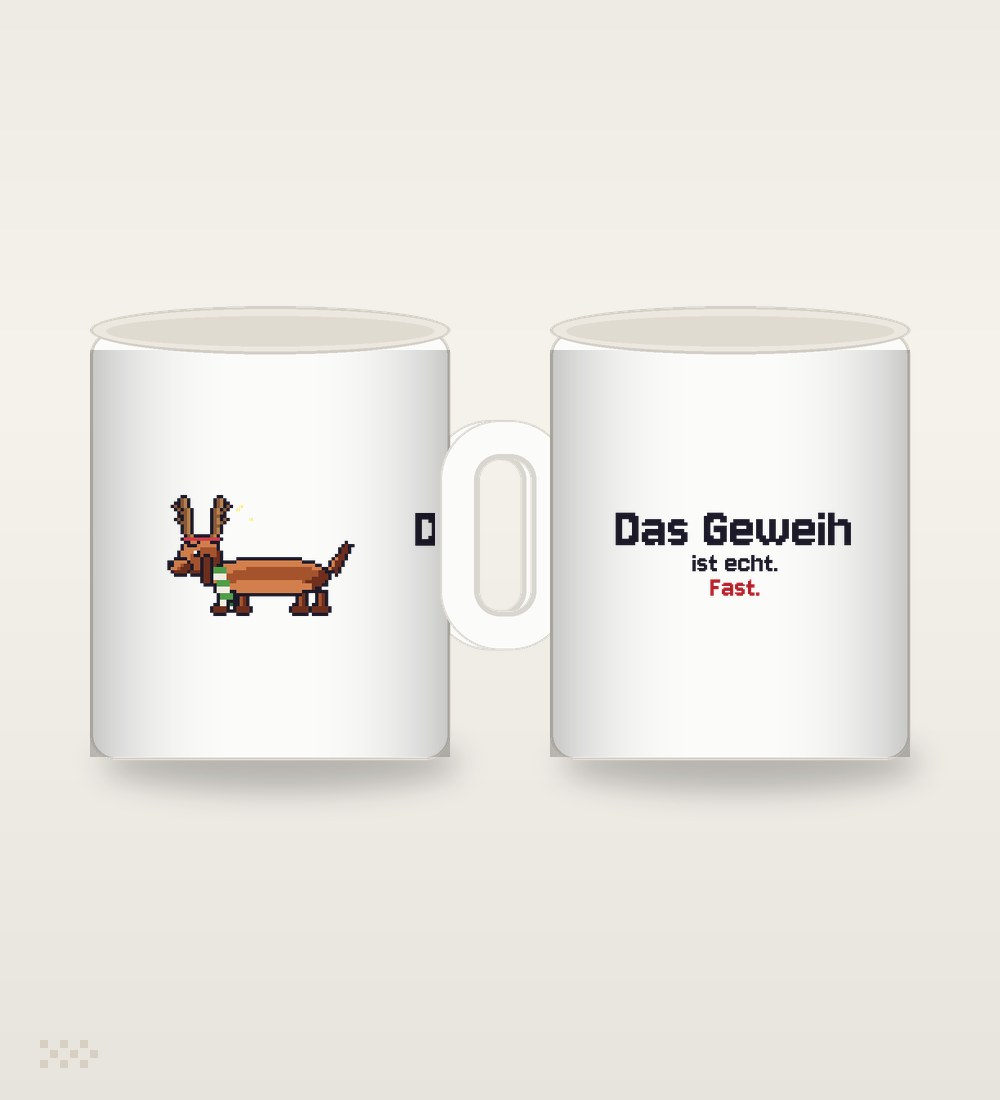 Dackel mit Geweih: Das Geweih ist echt. Fast.