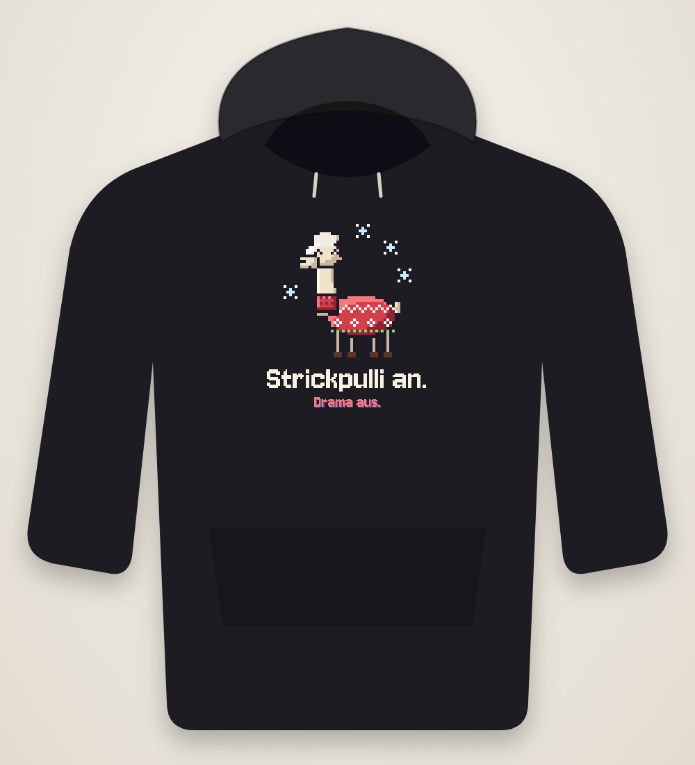 Lama im Strickpulli: Strickpulli an. Drama aus.