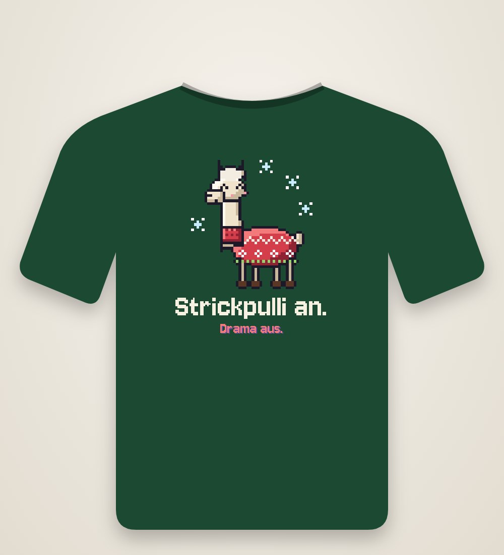 Lama im Strickpulli: Strickpulli an. Drama aus.