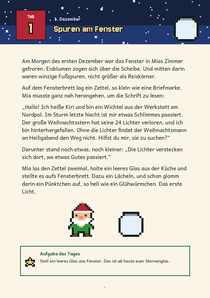 Kapitel 1 „Spuren am Fenster“ mit Aufgabe des Tages