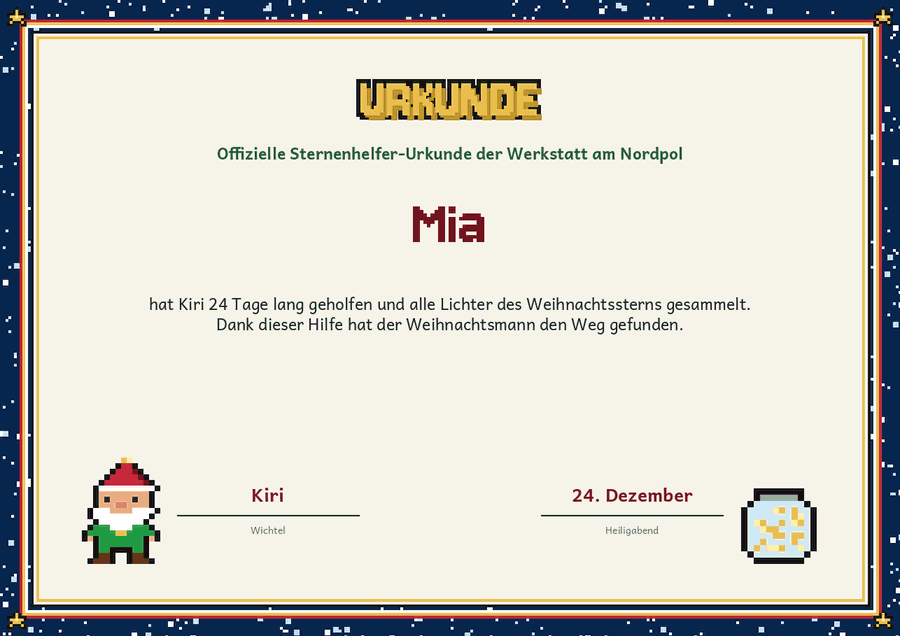 Sternenhelfer-Urkunde für Heiligabend