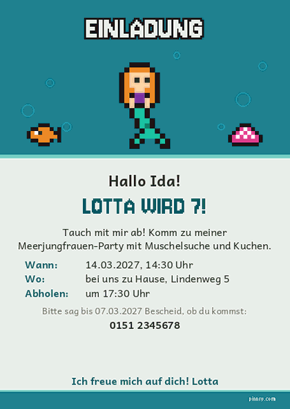 Einladung Meerjungfrau-Party mit Fisch und Muschel unter Wasser