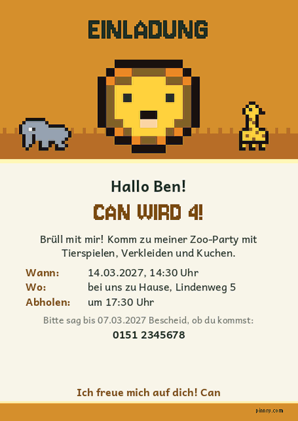 Zoo-Einladung mit Löwe, Elefant und Giraffe