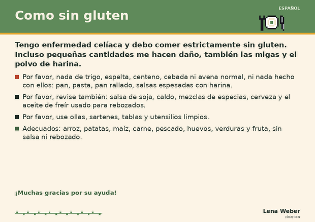 Restaurantkarte „Como sin gluten“ auf Spanisch