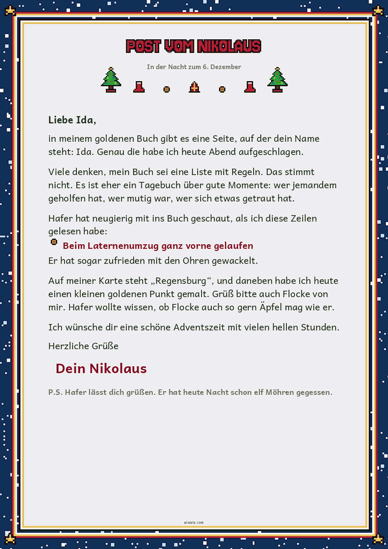 Nikolausbrief im pinnry-Pixel-Stil