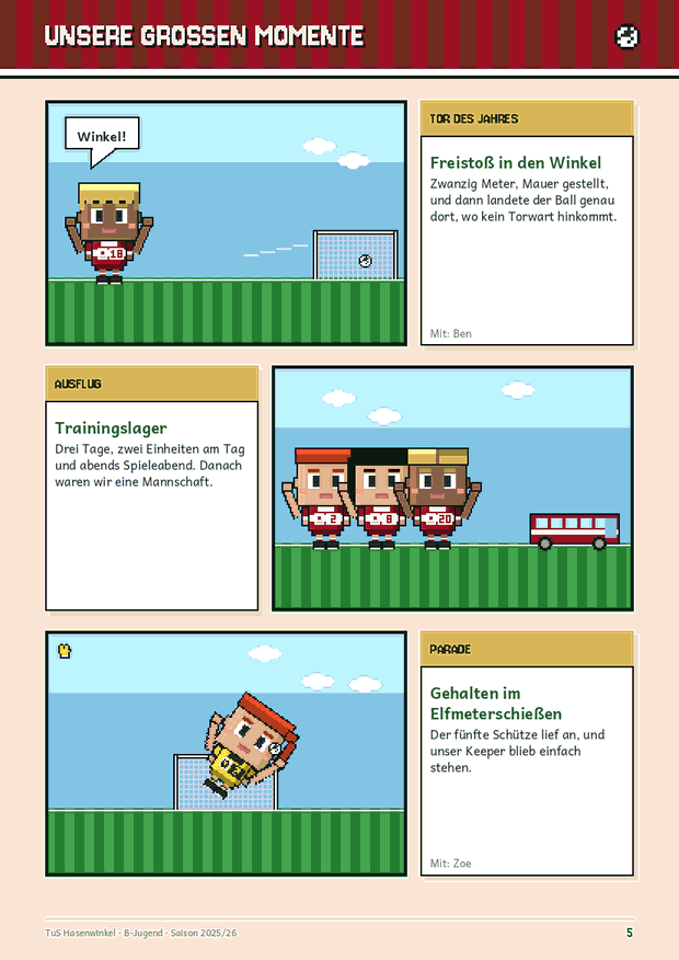 Comicseite mit drei großen Momenten der Saison