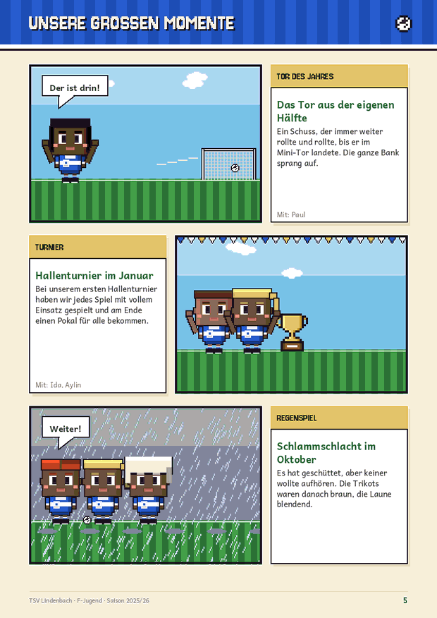 Comicseite mit drei großen Momenten der Saison