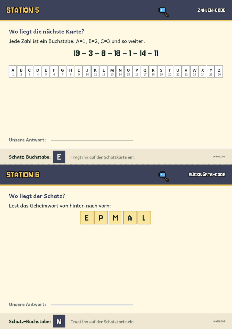 Zahlen-Code und Rückwärts-Code für ältere Kinder