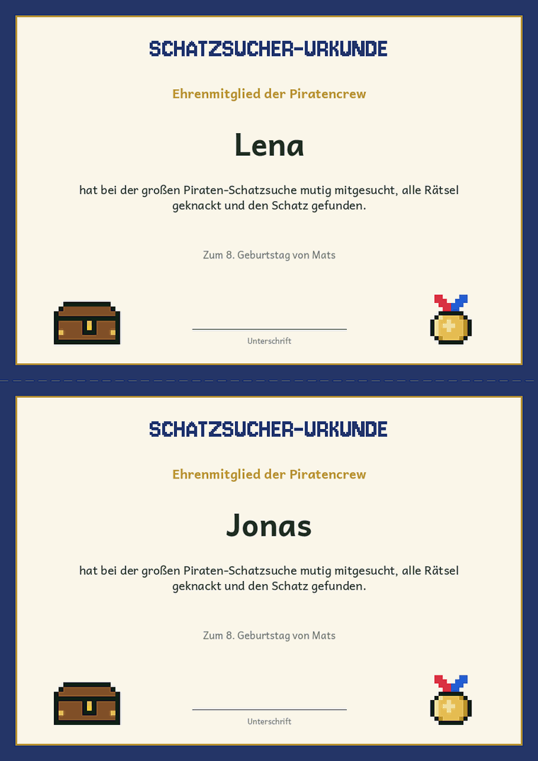Schatzsucher-Urkunde für jedes Kind