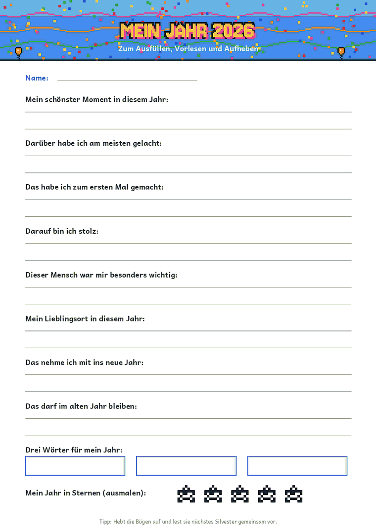 Jahresrückblick Mein Jahr für Kinder zum Malen und Schreiben