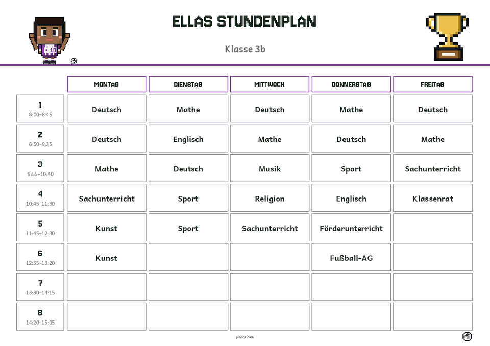 Tintensparende Version des Fußball-Stundenplans zum Ausdrucken