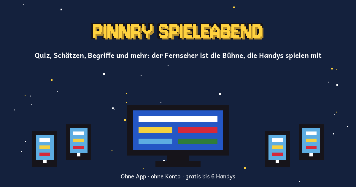 Pixelbild: Fernseher mit Quizfrage und vier Handys