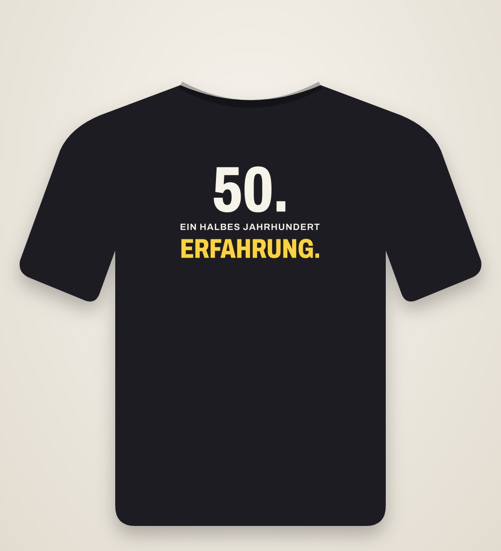 Damen-T-Shirt „50, ein halbes Jahrhundert Erfahrung“