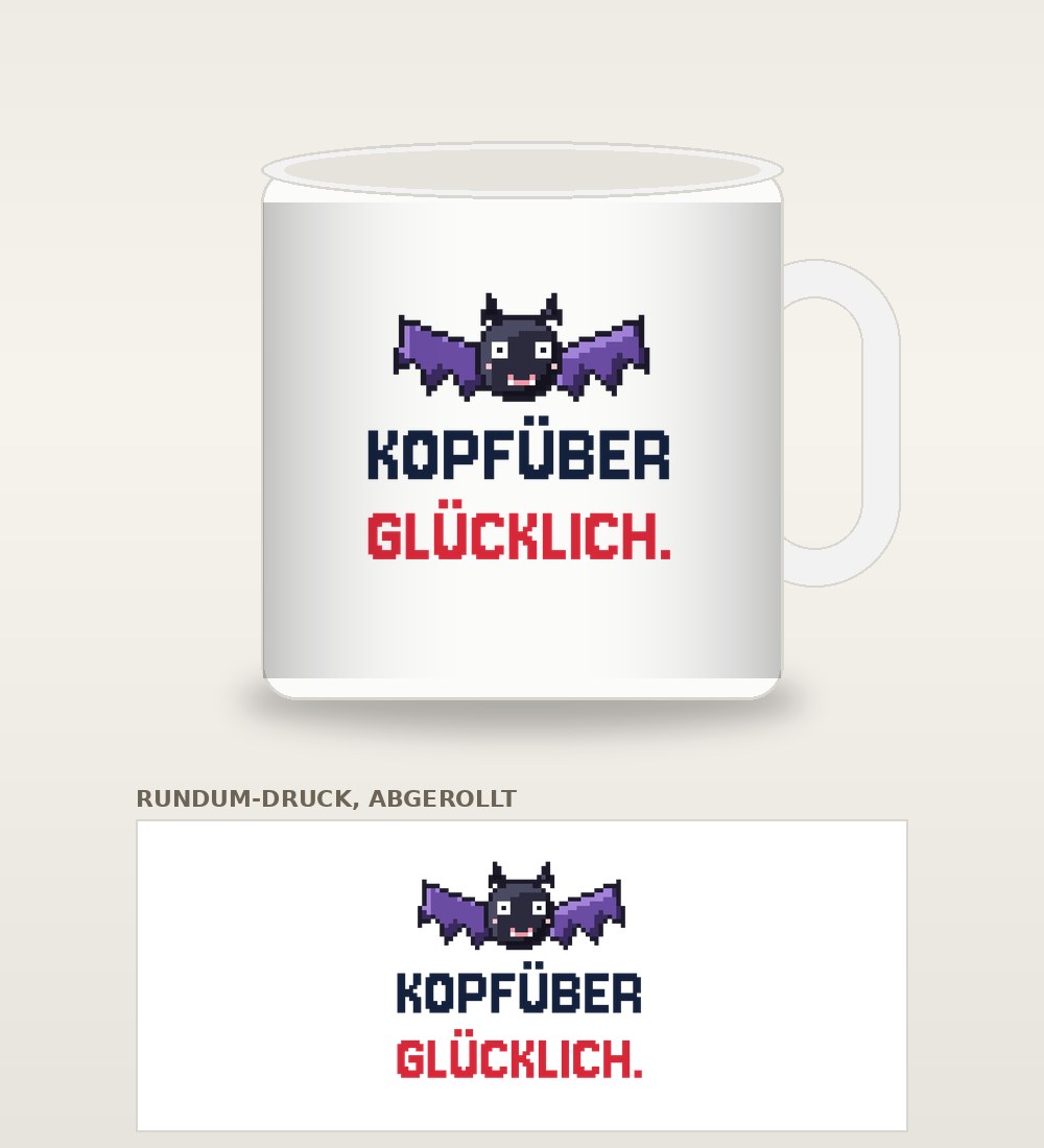 Tasse „Kopfüber glücklich“